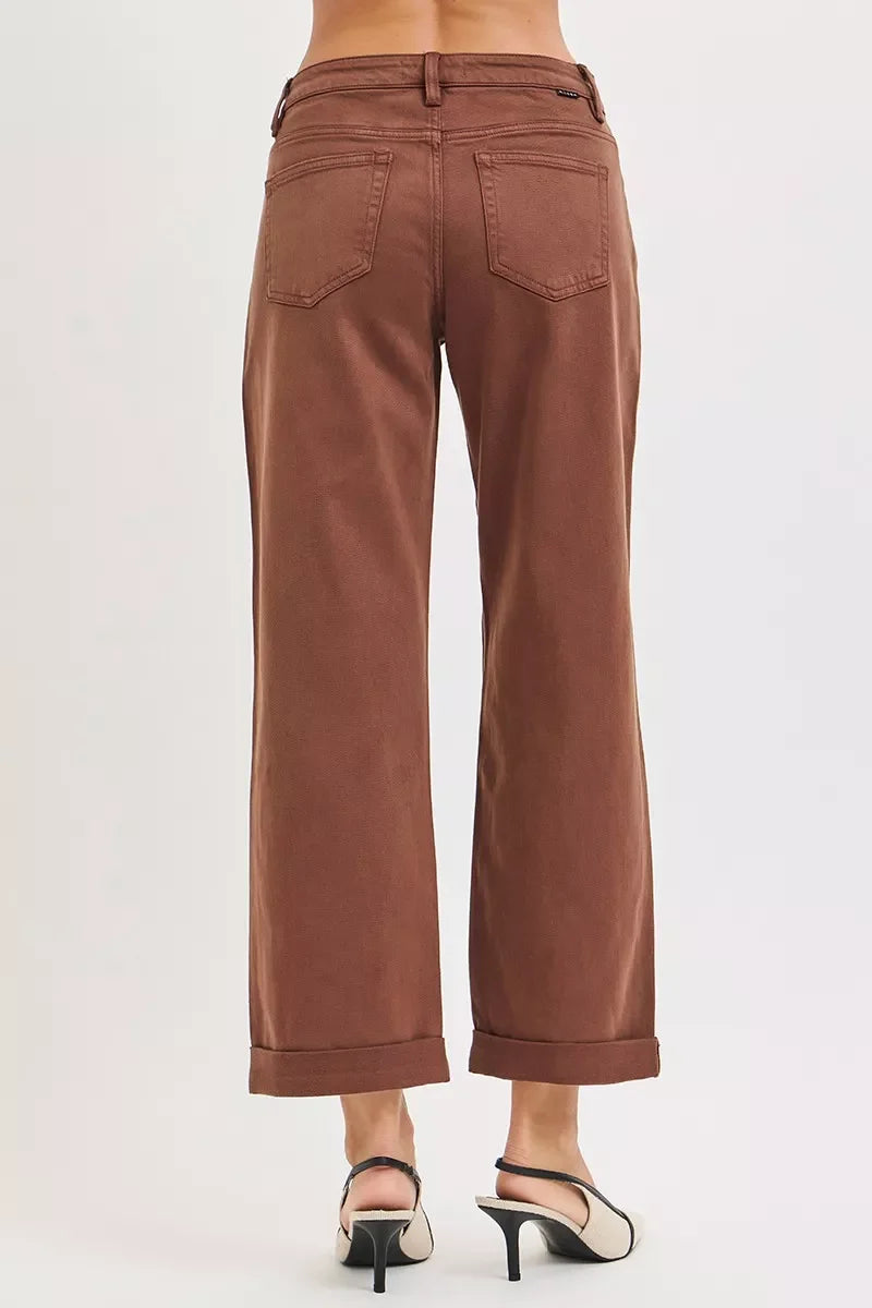 RISEN Tummy Control Mid Rise Ankle Barrel Baggy - - jeans