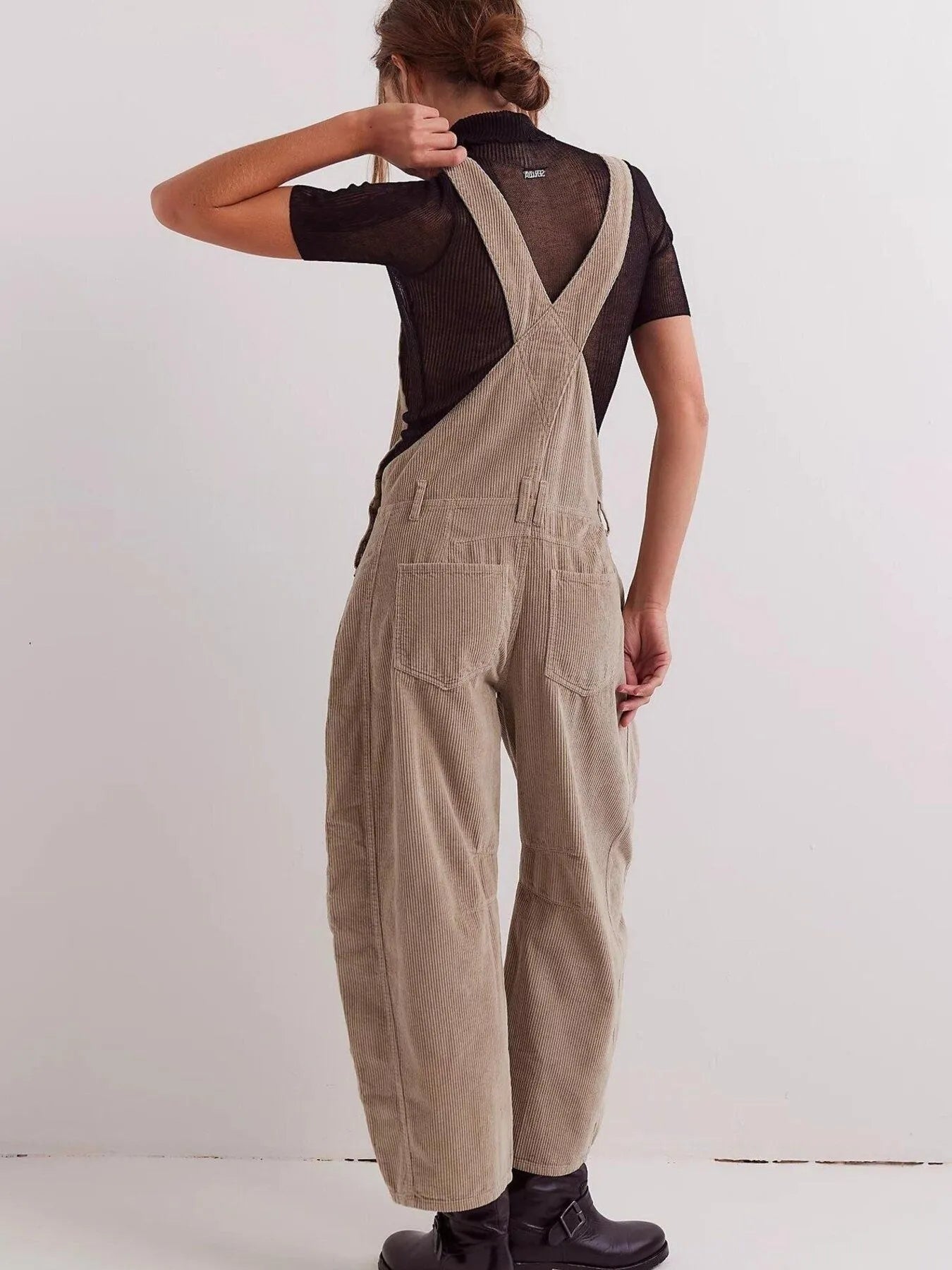 Corduroy Wide-Leg Overall with Adjustable Straps - -