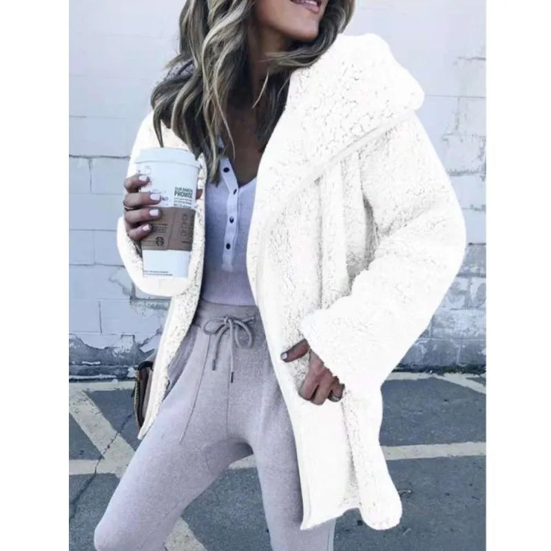 7 Color Women Winter Fleece Fur Fluffy Long Sleeve Hoodie Cardigan Coat Jacket