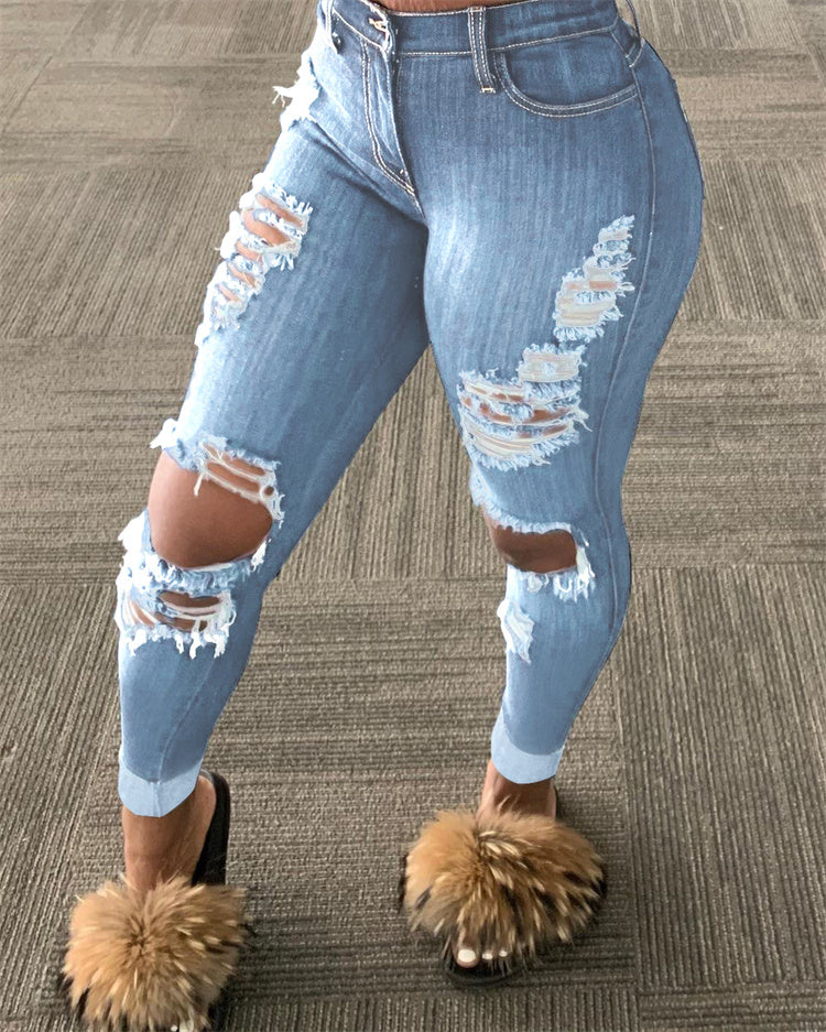 Casual Jeans Denim Pant Ladies High Waist Jeans Straight Jeans