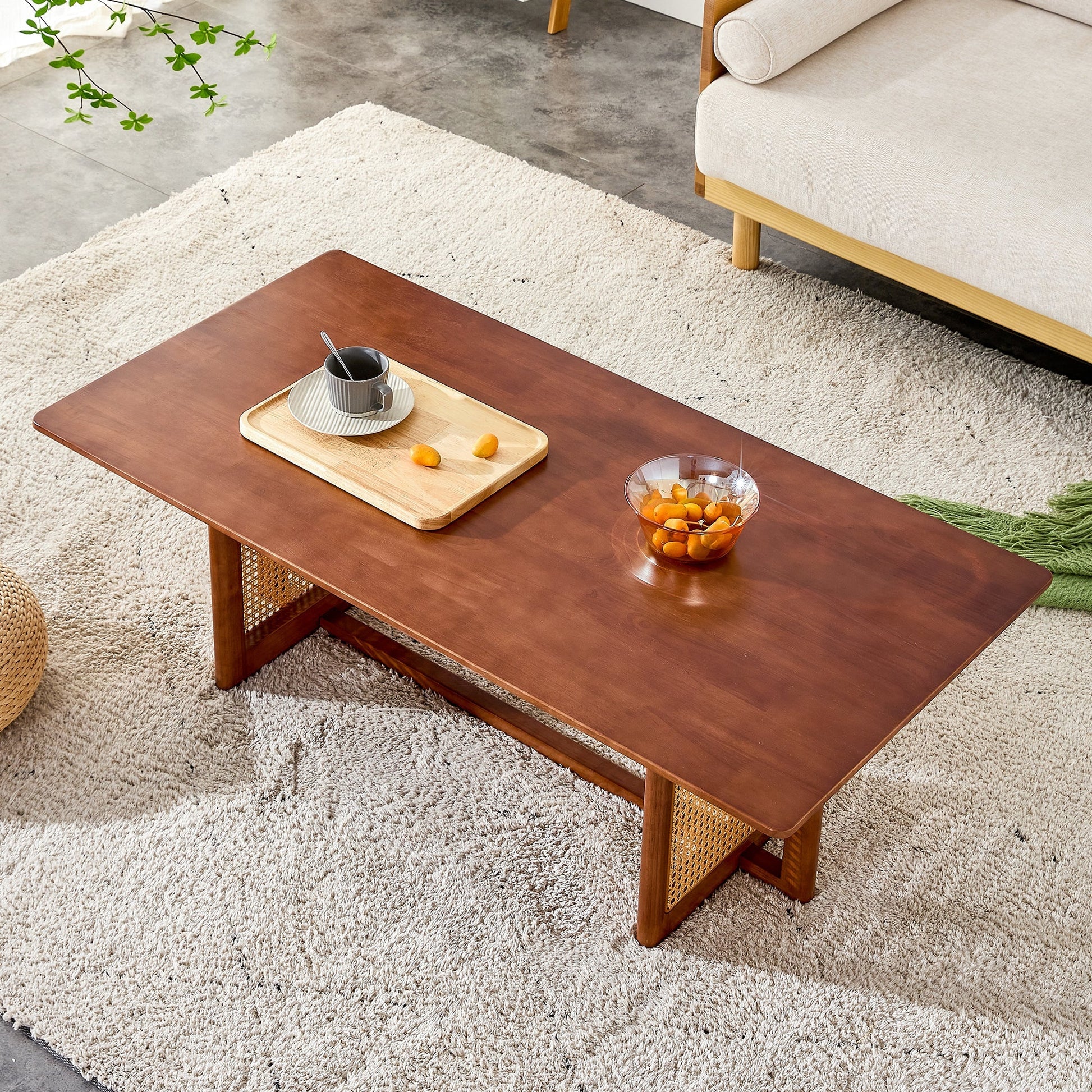 Chinese Style Imitation Rattan Tea Table Walnut Color - - Furniture