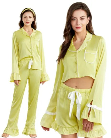 Yellow Duck Silk  Pajama 2024 Summer Hot Selling Stain Silk With Pajama Headband