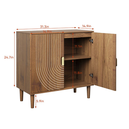 Buffet Cabinet With Line Groove Design, Sideboard Buffet Cabinet With Storage, Multifunctional Accent Cabinet For Living Room, Entryway, Hallway, Office, Kitchen - Brown - - Sideboards