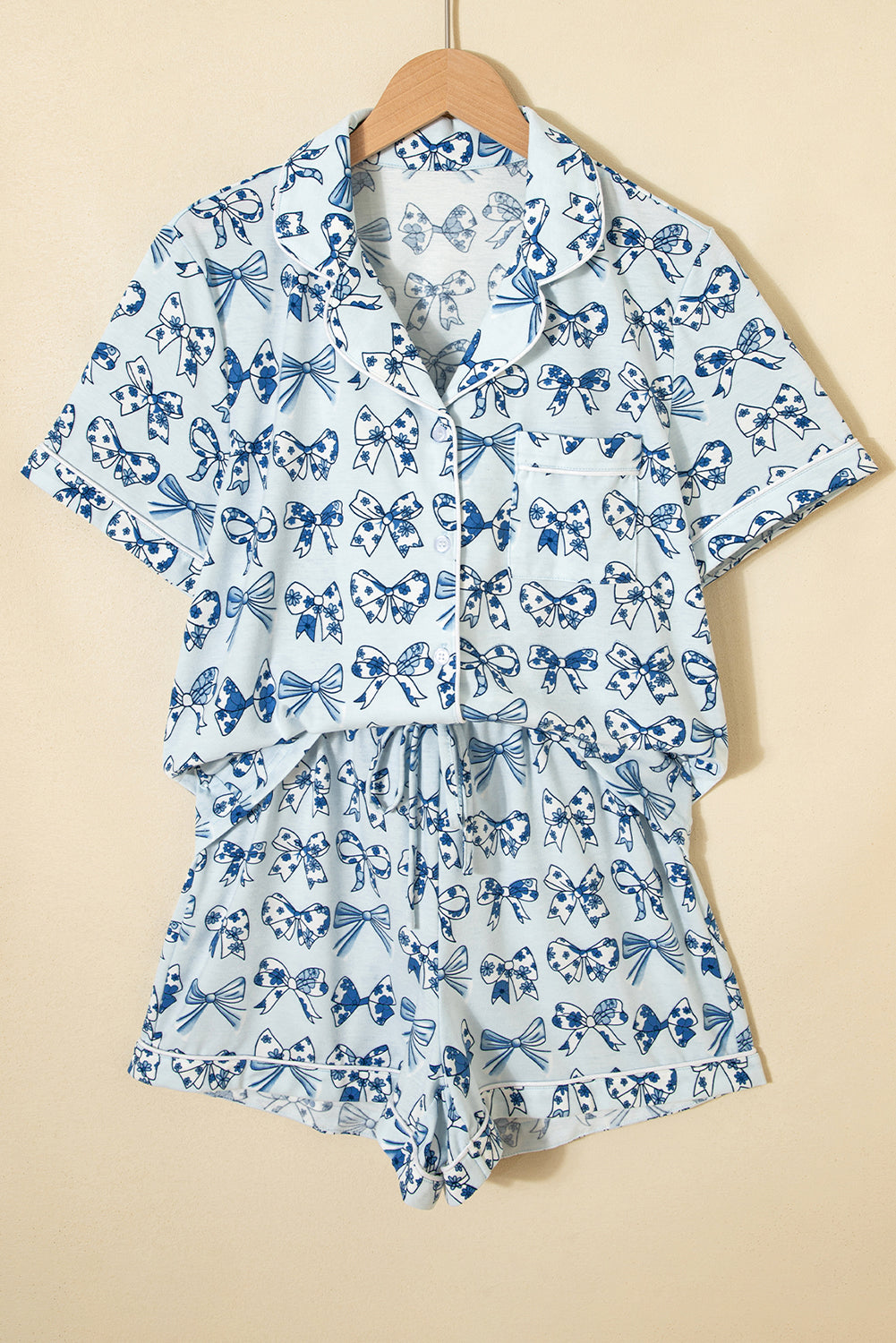 Pink Cherry/Bow Print Short Pajama Set- Wild and Free Boutique- {{Product type}}