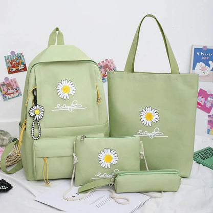 4pc Set Daisy Print Large Backpack