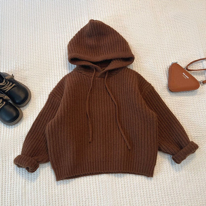 Autumn Childrens Retro Mori Style Hooded Sweater - Dark Coffee 100cm - sweater