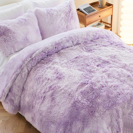 Syalife Tie-Dye Purple Twin Plush Shaggy Comforter Set - Tie-dye Lavender Twin - blanket set