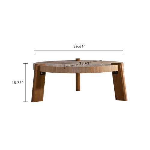 Rustic Wood Round Coffee Table, Easy Assembly - - Coffee Table