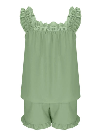 Ruffle Trim Sleeveless Top and Shorts Set- Shopimist- {{Product type}}