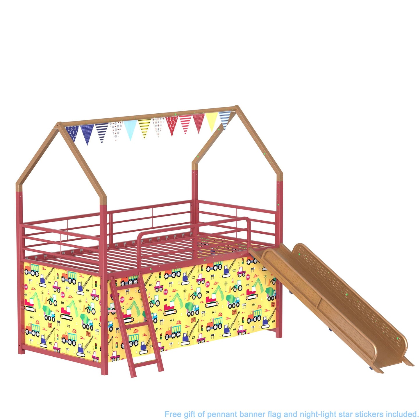 Jack - House Loft Bed With Slide And Curtain Set- HouseOfZazla- {{Product type}}