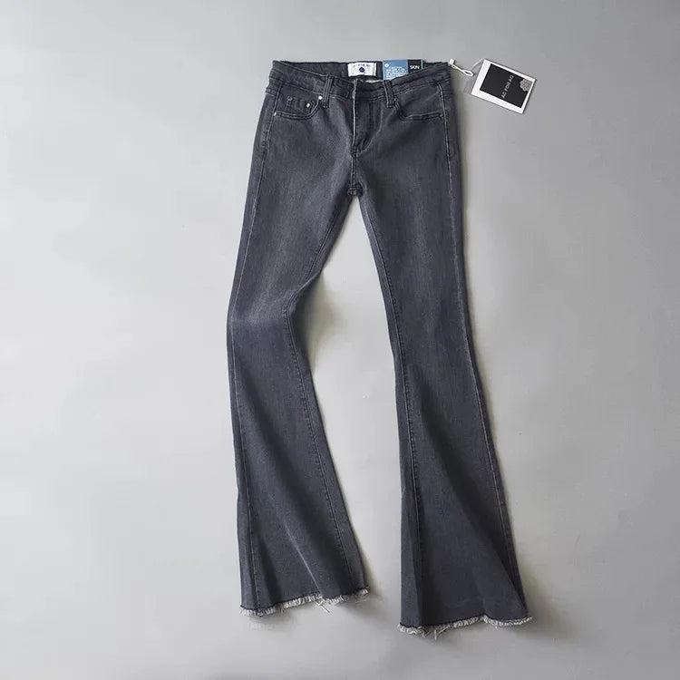 5 Color Mid Waist Flare Pants Women Retro Denim Jeans