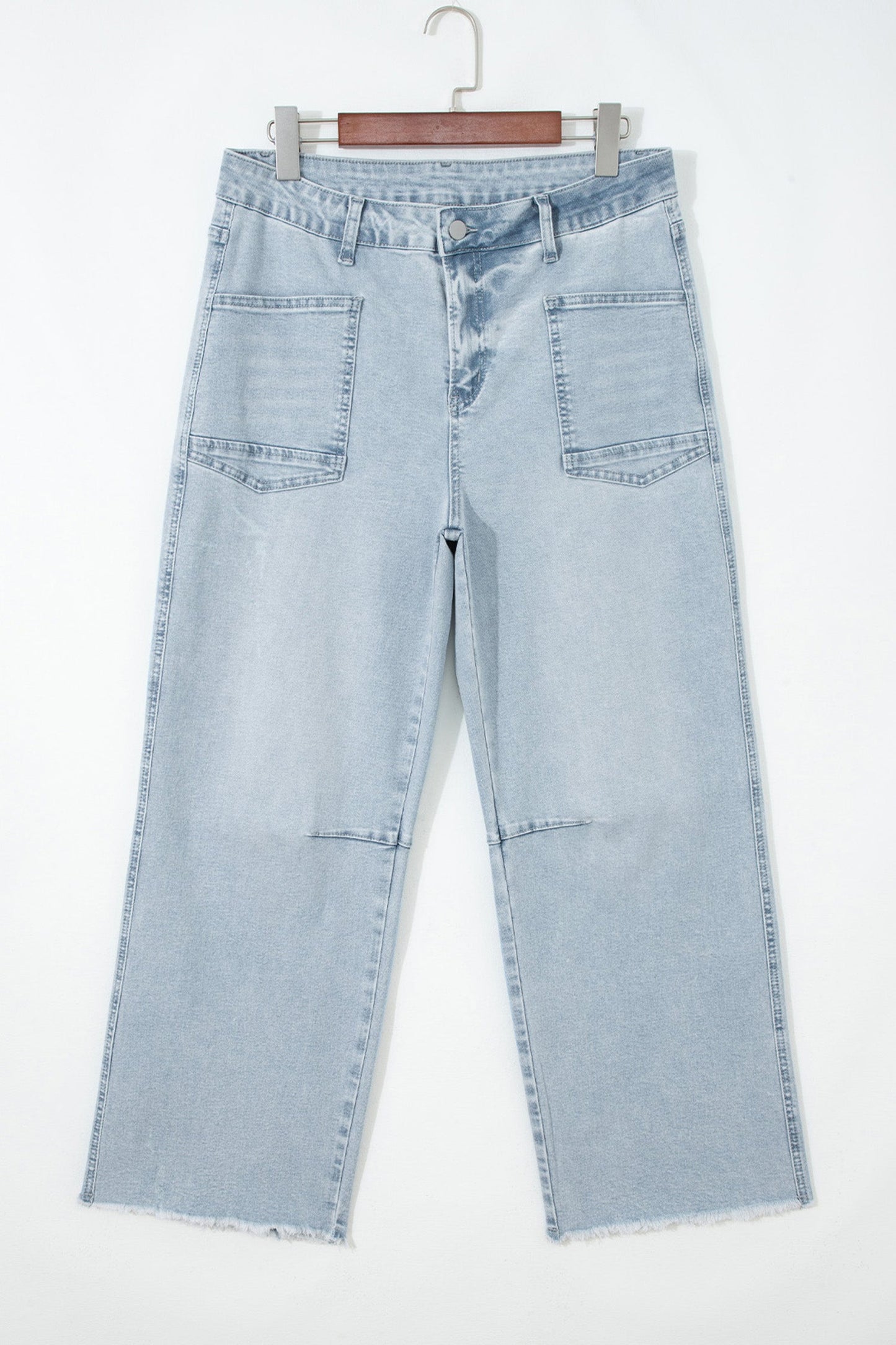 Denim Frayed Hem Cropped Straight Leg Jeans - - Bottoms/Jeans
