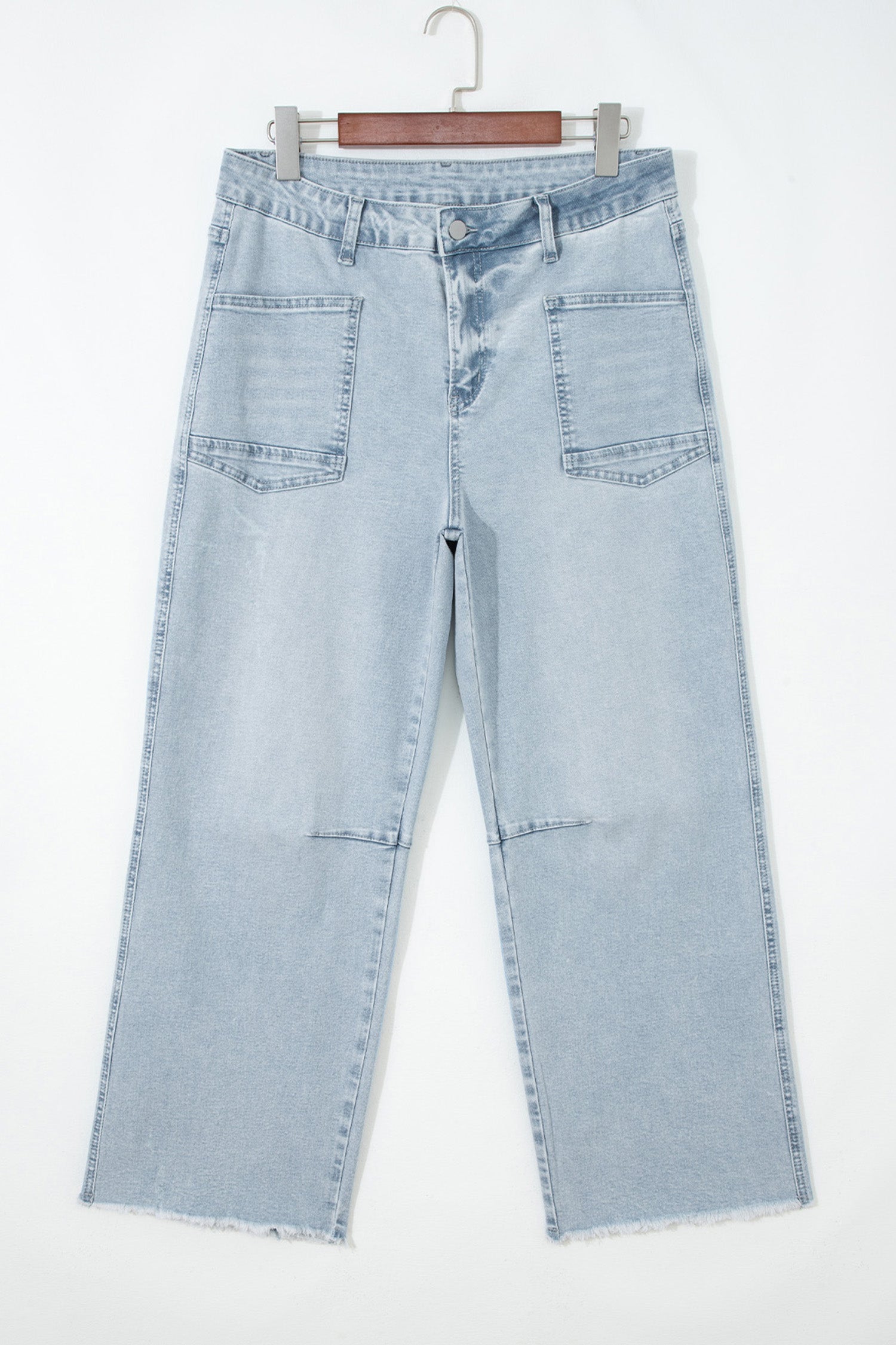 Denim Frayed Hem Cropped Straight Leg Jeans - - Bottoms/Jeans