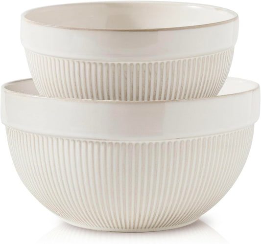 StripeBake Dual Ceramic Bowl Set - White 2 - bowls
