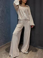 Zip Up Cropped Outerwear and Pants Set - Apricot -