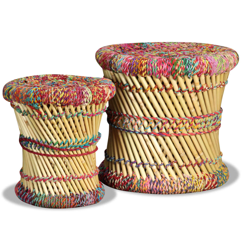 Handwoven Chindi Stool Set (2 Pieces) - - Stool