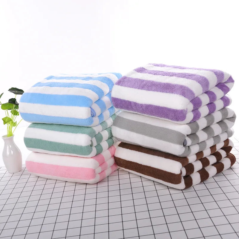 Absorbent Microfiber Stripe Bath Towel