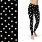 Daisy Flower Leggings Black and White with Left Side Pocket Active - Full - Apparel