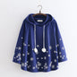 Japanese College Style Cartoon Snowflake Hoodie - Navy Blue Free Size - hoodie