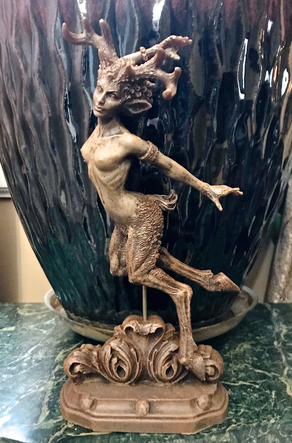 Faun Statue, Hand Painted Resin Sculpture | Mythical Forest Creature Figurine | Woodland Female Satyr Statue for Fantasy Art Decor - -