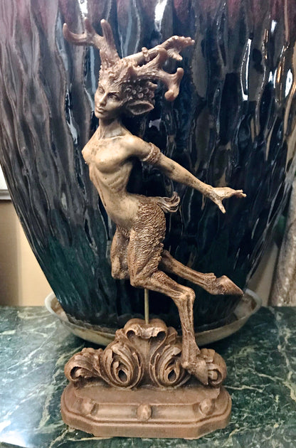Faun Statue, Hand Painted Resin Sculpture | Mythical Forest Creature Figurine | Woodland Female Satyr Statue for Fantasy Art Decor - -