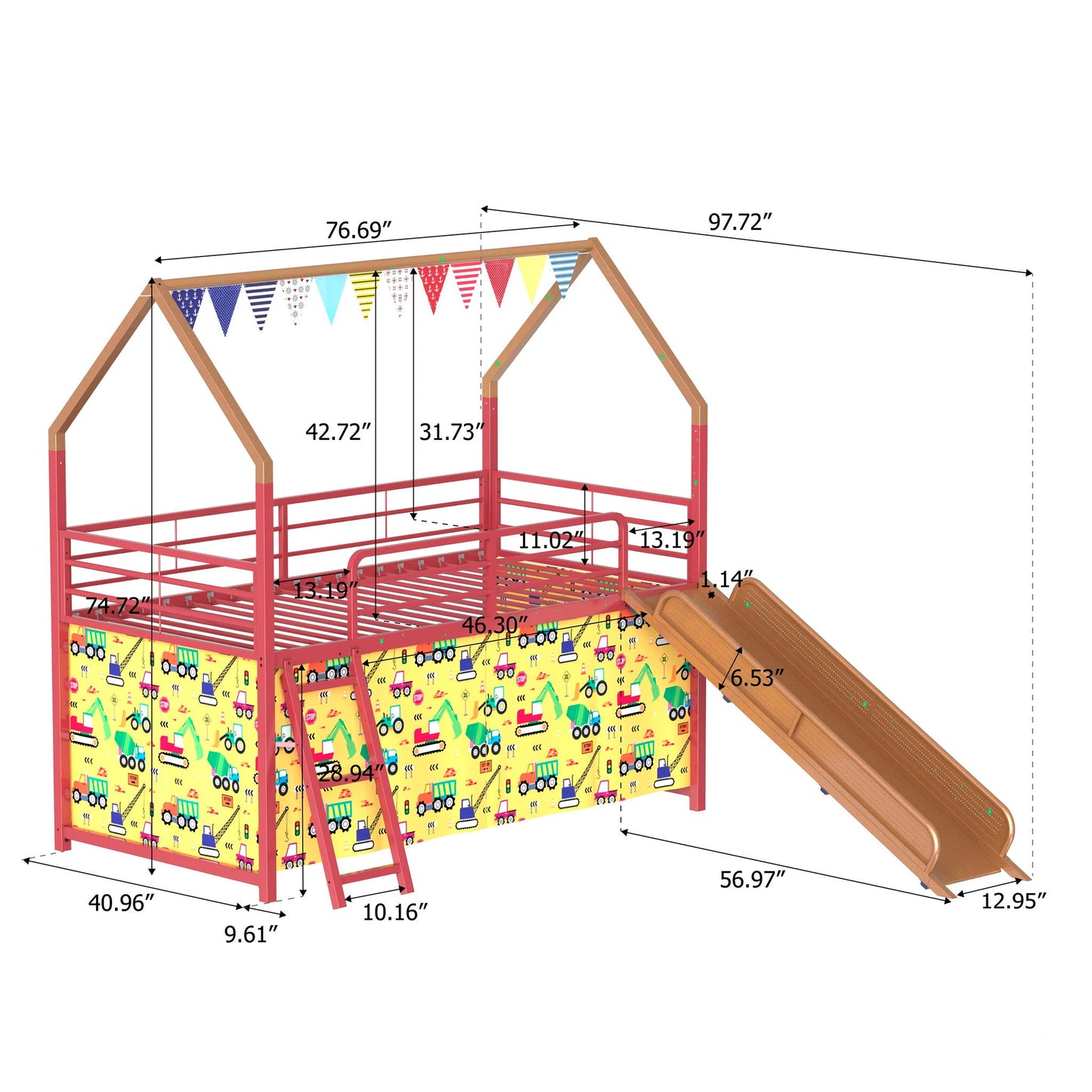 Jack - House Loft Bed With Slide And Curtain Set- HouseOfZazla- {{Product type}}