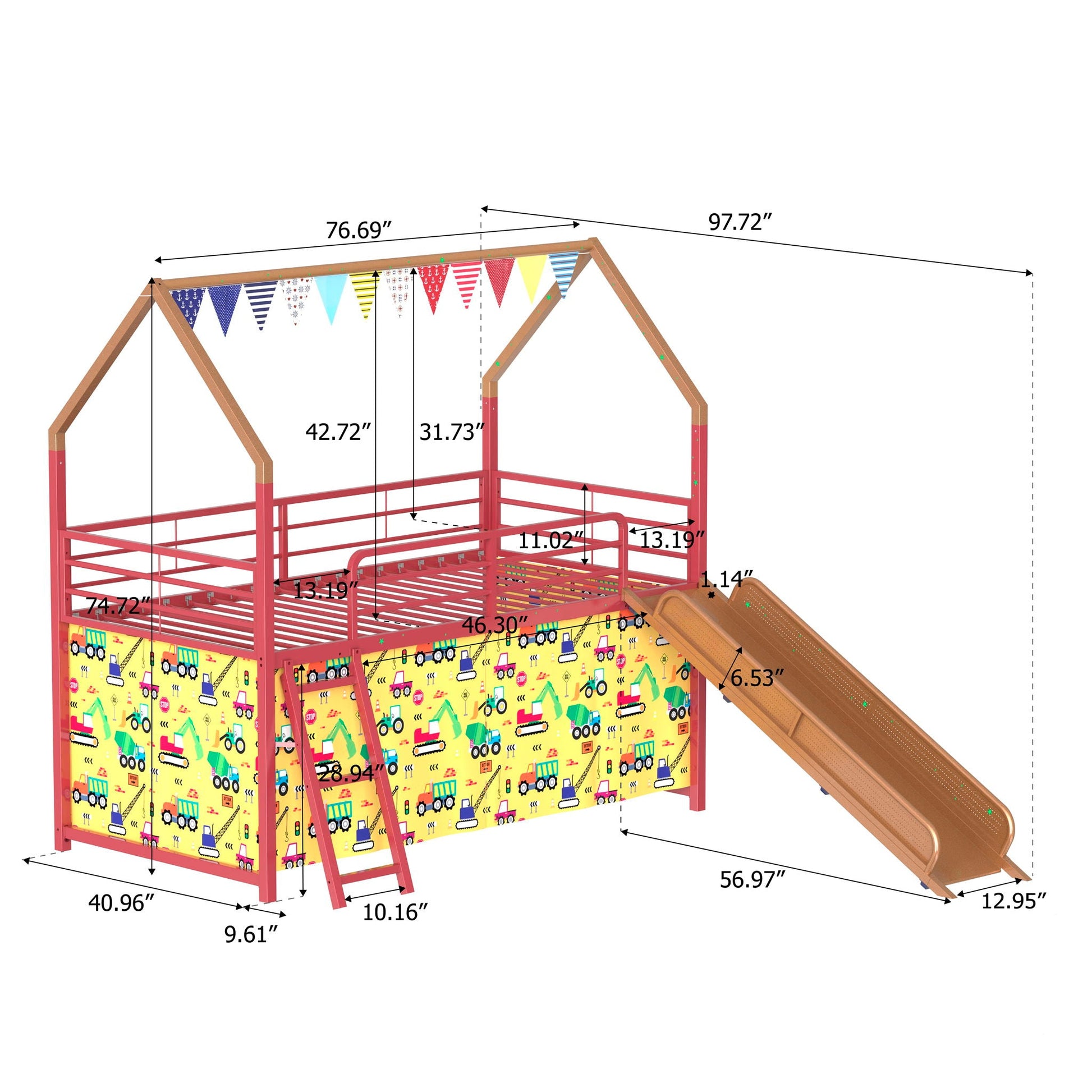 Jack - House Loft Bed With Slide And Curtain Set- HouseOfZazla- {{Product type}}