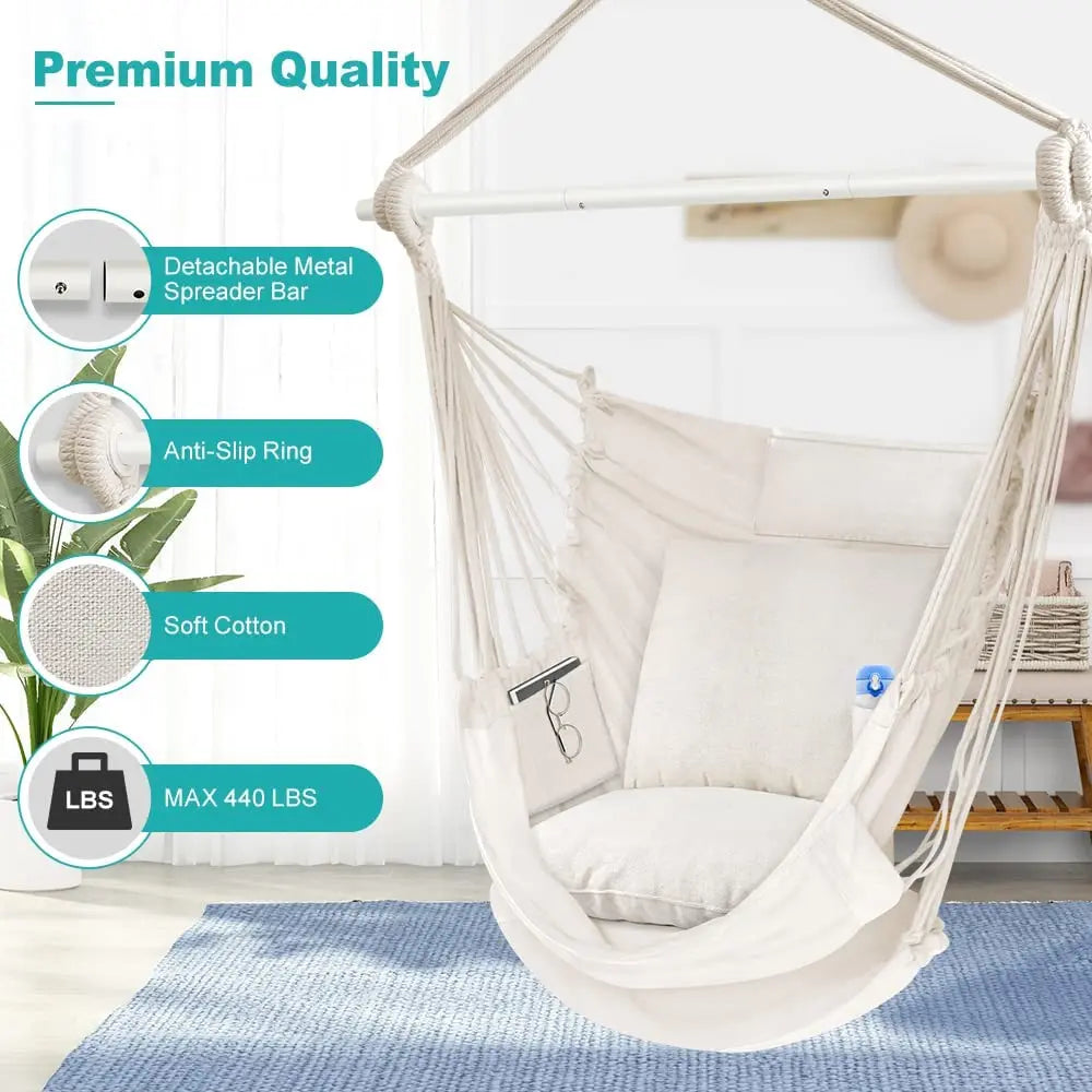 Indoor Outdoor Hammock Chair With 3 Cushions and Foot Rest Support