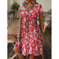 Leisure Style V-Neck Loose Digital Printed Short Sleeved Long  Knee Dress