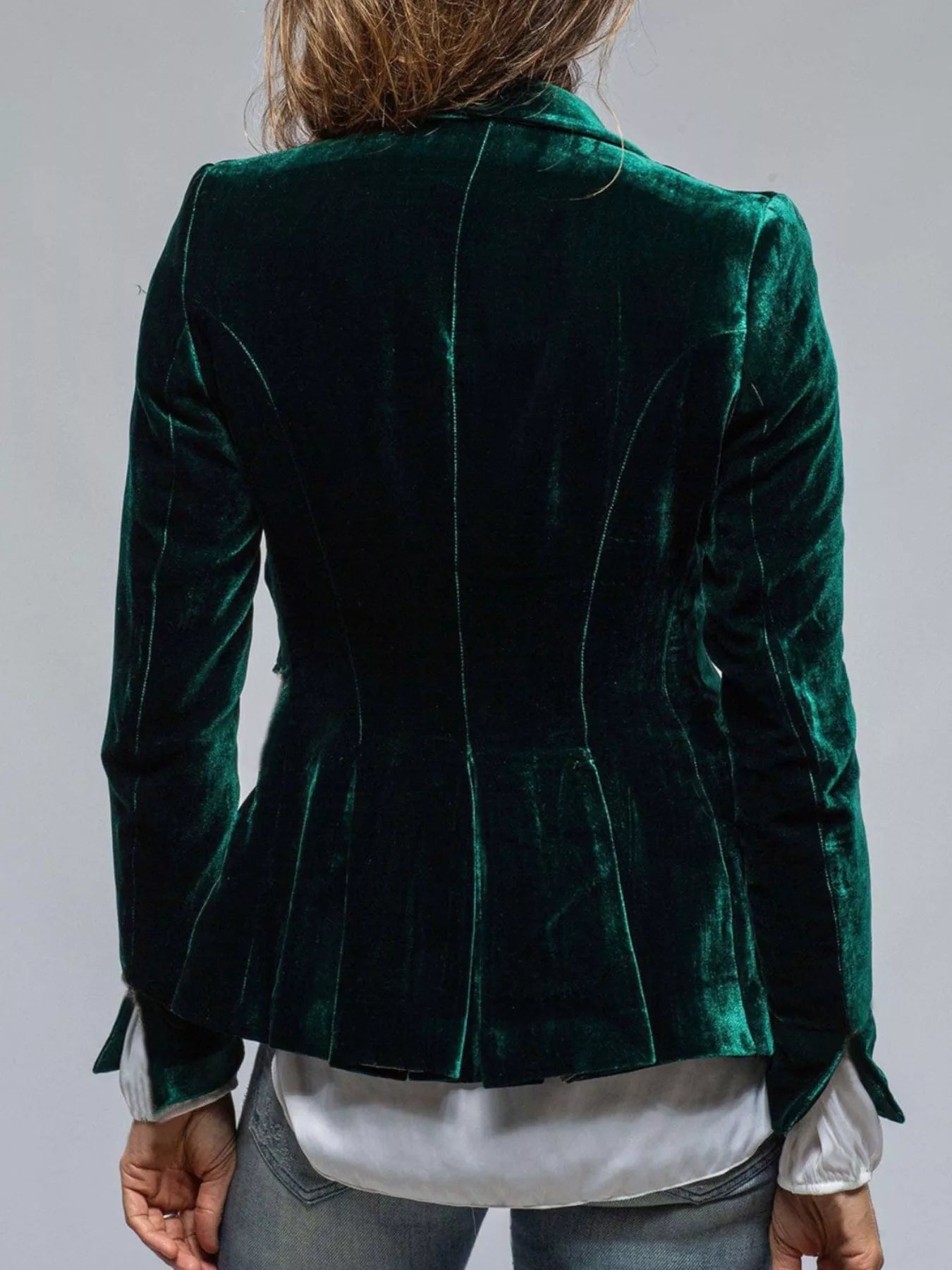 Velvet Lapel Collar Button Up Blazer - -