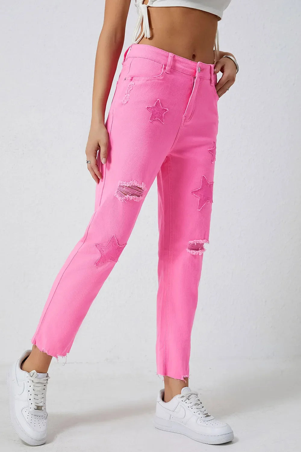 Star Raw Hem Distressed Jeans - -