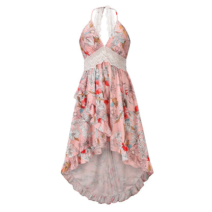 Vintage Floral Print v Neck Cut-Out Ruffle Mini Bohemian Boho Dress