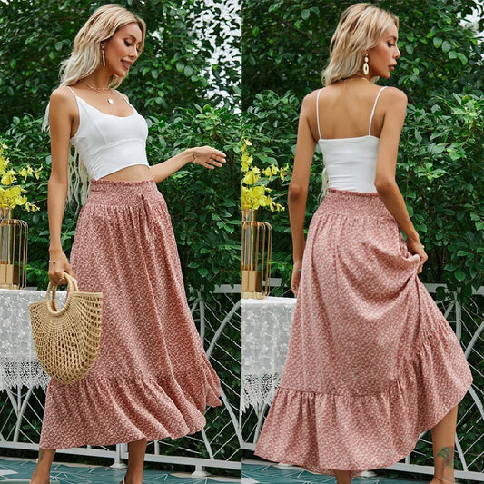 Elastic Floral Print Skirt Women Loose Long Skirts