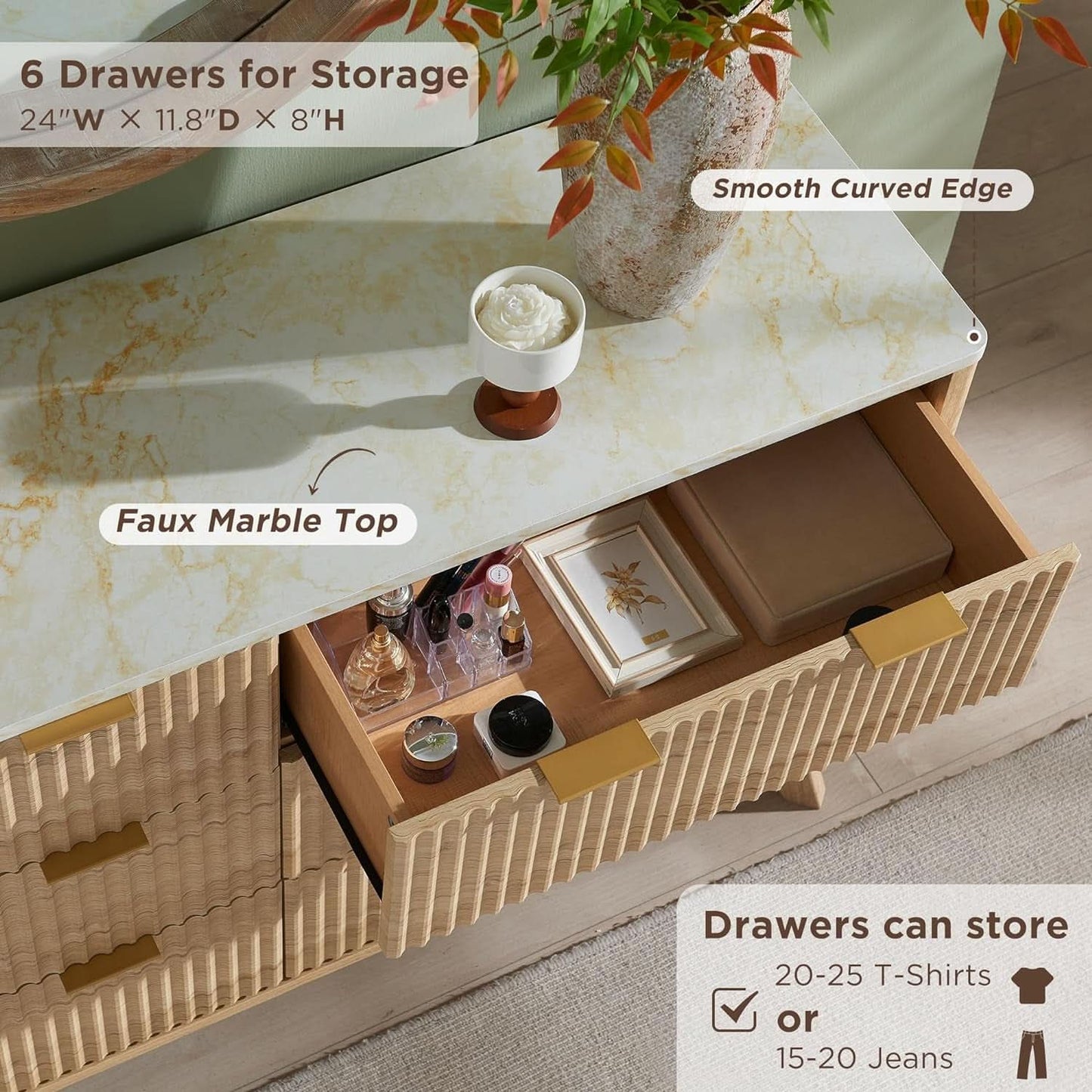 Natural Oak Dresser With Faux Marble Top Bedroom Furniture- ShipItFurniture- {{Product type}}