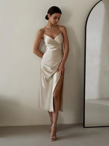 Halter Backless Slit Dress - - dress