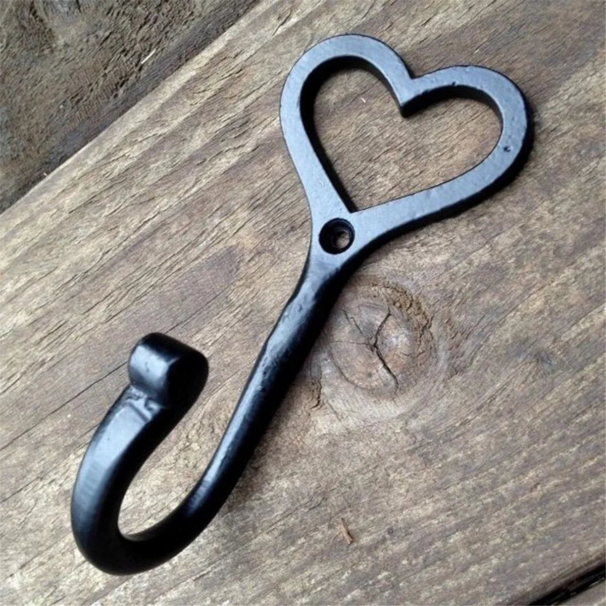 Vintage Black Cast Iron Key Coat Hook Heart Key Hanger