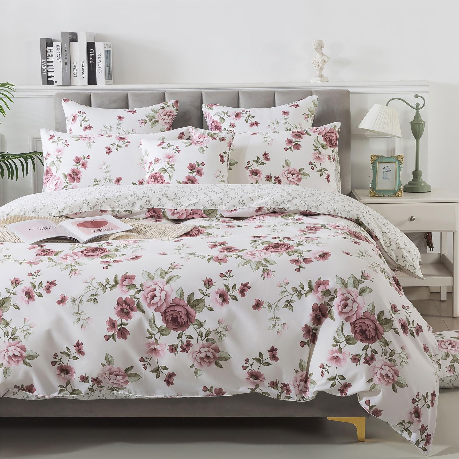 Vintage Floral Beige Twin Duvet Set - - duvet set