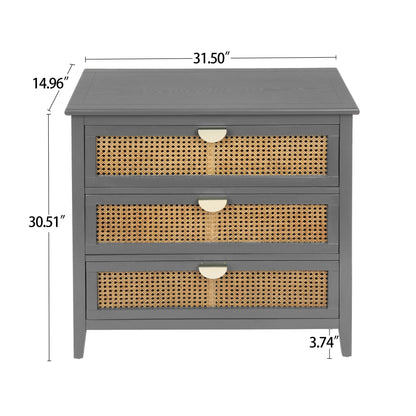 3 Drawer Cabinet, Natural Rattan, American Furniture- Unique Piece Furniture- {{Product type}}