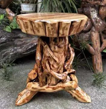 Hand Crafts Solid Teak Wood Stools Root Natural Matte for Indoor and Outdoor