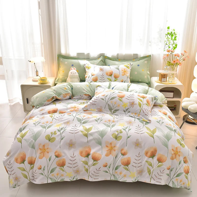 4pcs Microfiber Plant Bedsheets Bedding Set Bedcover Set