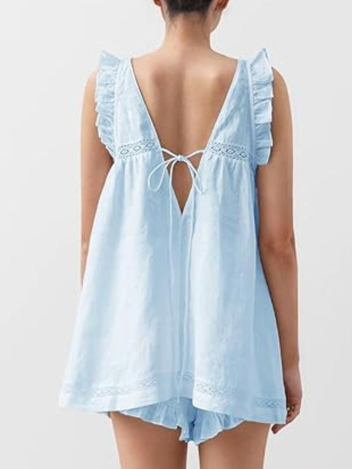 Ruffle Trim V-Neck Top and Shorts Set- Shopimist- {{Product type}}
