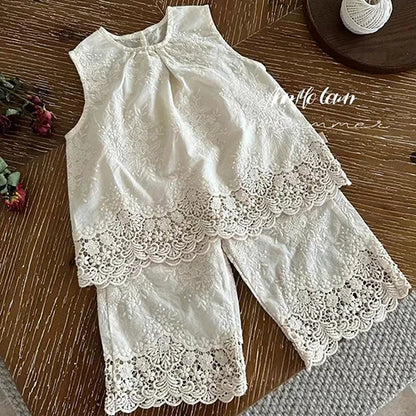 Sleeveless Cotton Embroidered Tank and Shorts Set