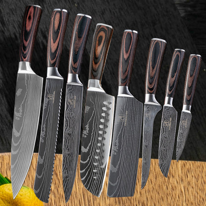 Damascus Elite Chef Knives - 8pcs set n a - knives