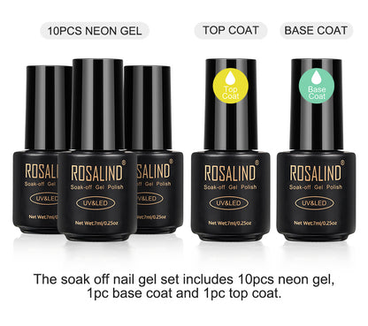 ROSALIND Fluorescent Gel Nail Polish Set 12 Bottles - - gel polish