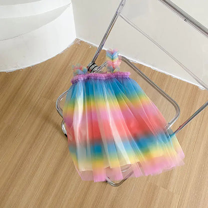 Gradient Mesh Girls' Rainbow Princess Dress - Kia Day Design
