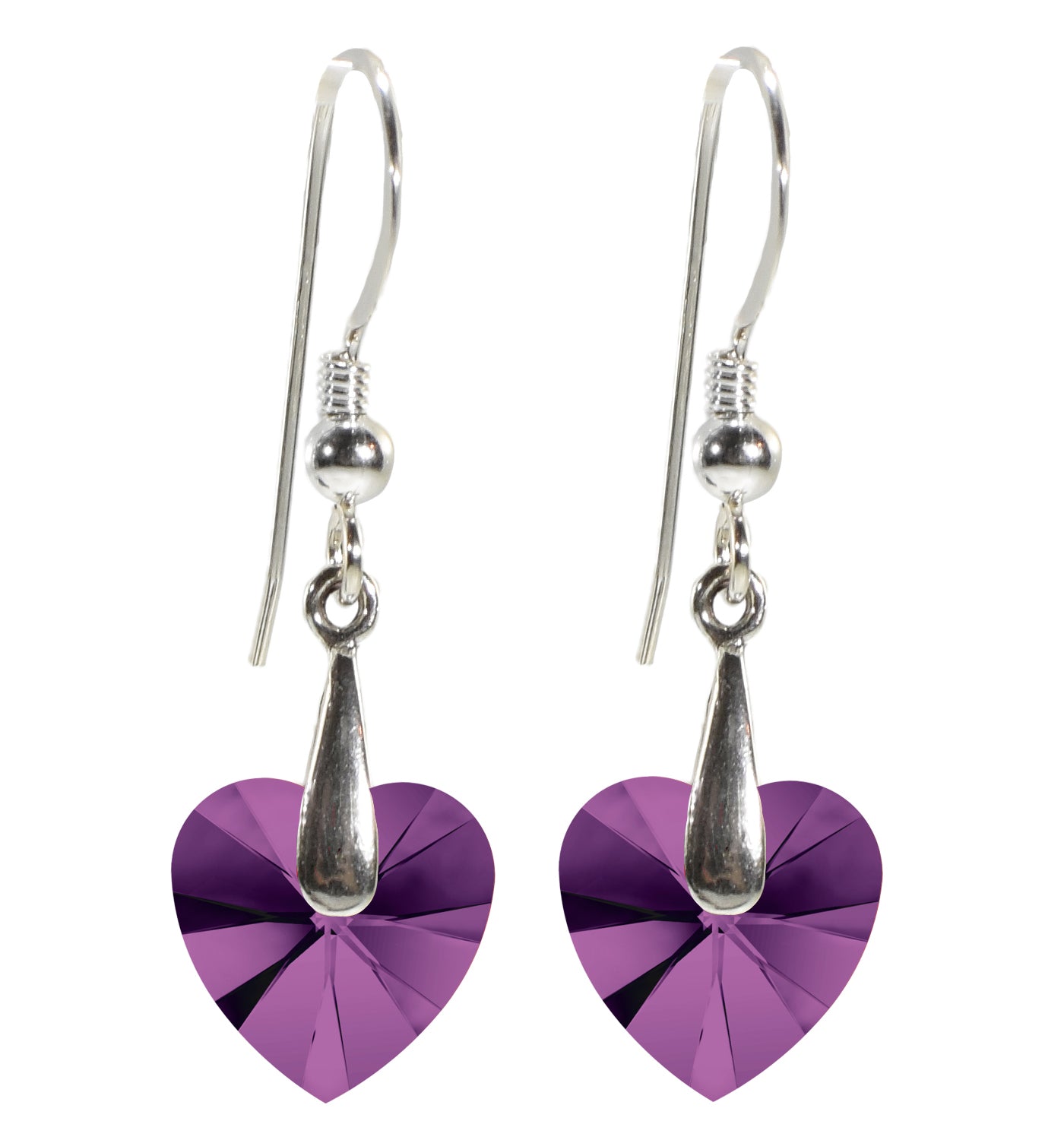 Swarovski Crystal Heart Drop Earrings 925 Sterling Silver - Purple - earrings