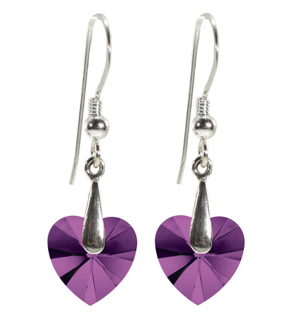 Swarovski Crystal Heart Drop Earrings 925 Sterling Silver - Purple - earrings