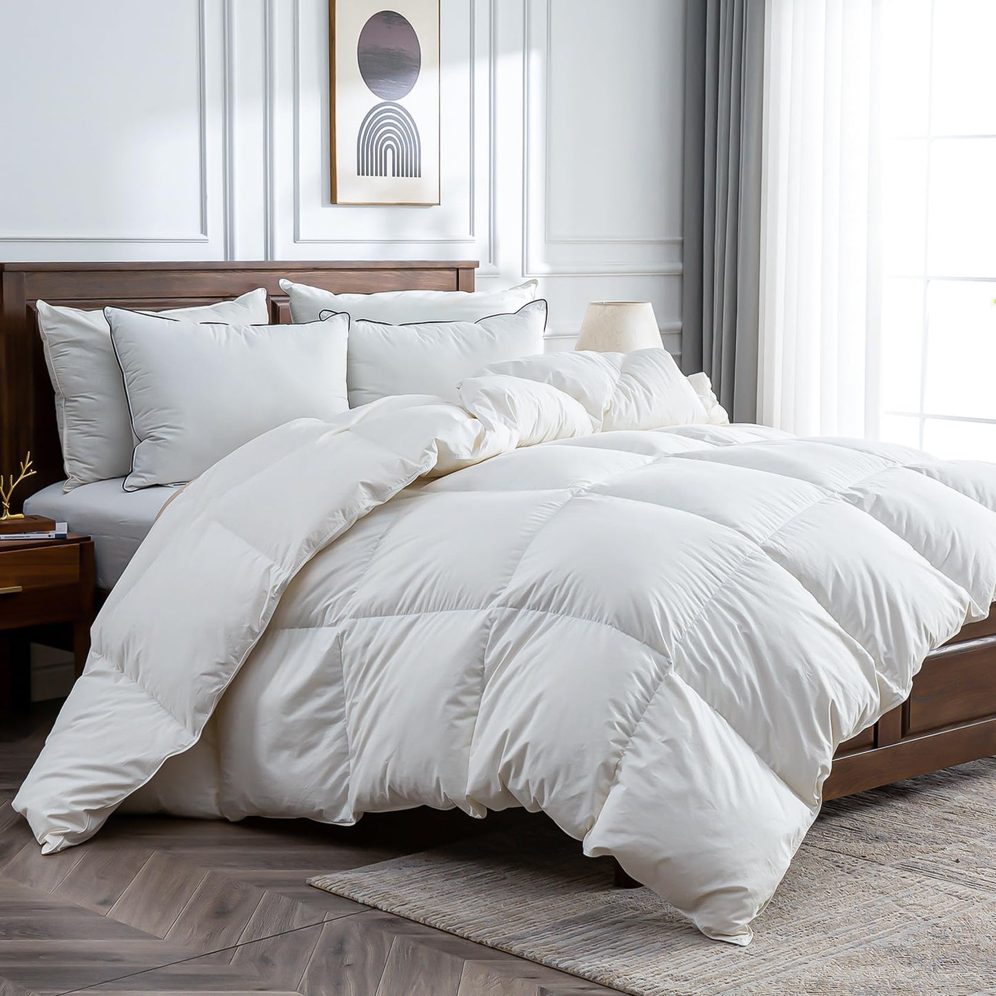 BPC Feather Down Fibers Comforter Oversized Queen Medium Warmth White - Medium Warmth Solid White Oversized Queen - blanket