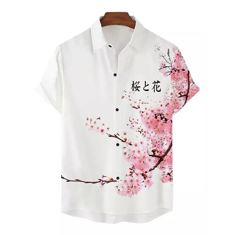 Mens Floral Chinese Style Shirt Short Sleeve Hawaiian Shirts Quick Dry Shirt