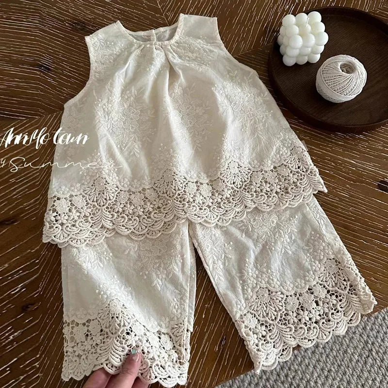 Sleeveless Cotton Embroidered Tank and Shorts Set